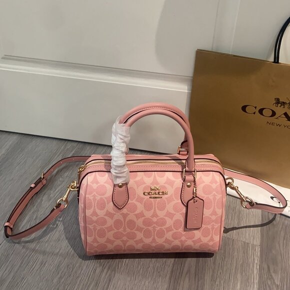 Coach Rowan Large Satchel Bag 2way In Signature Canvas In Powder Pink CAO77 NWT - Picture 3 of 8